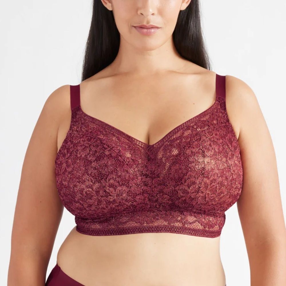 Knix Lace Longline Bra in Red Velvet L + 36D-36E/DDD NWT